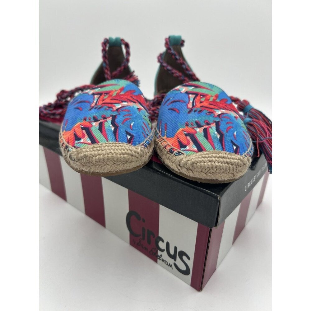 Circus Sam Edelman Boho Espadrille 8.5M Tropical Print Ankle Tie Tassel Festival - Picture 3 of 9